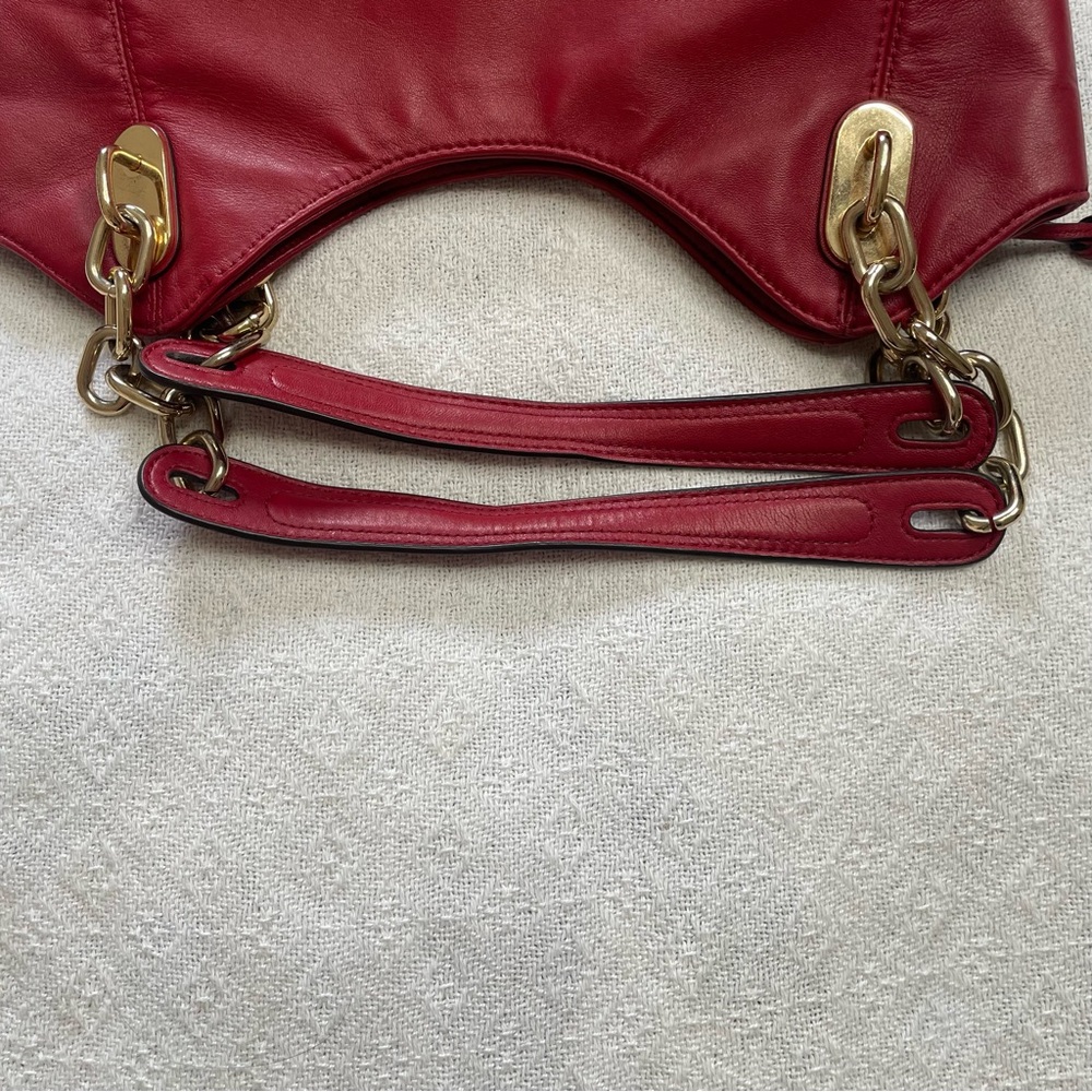 Michael Kors Red Leather Shoulder Hobo with Gold Double Chain Strap - Picture 9 of 15